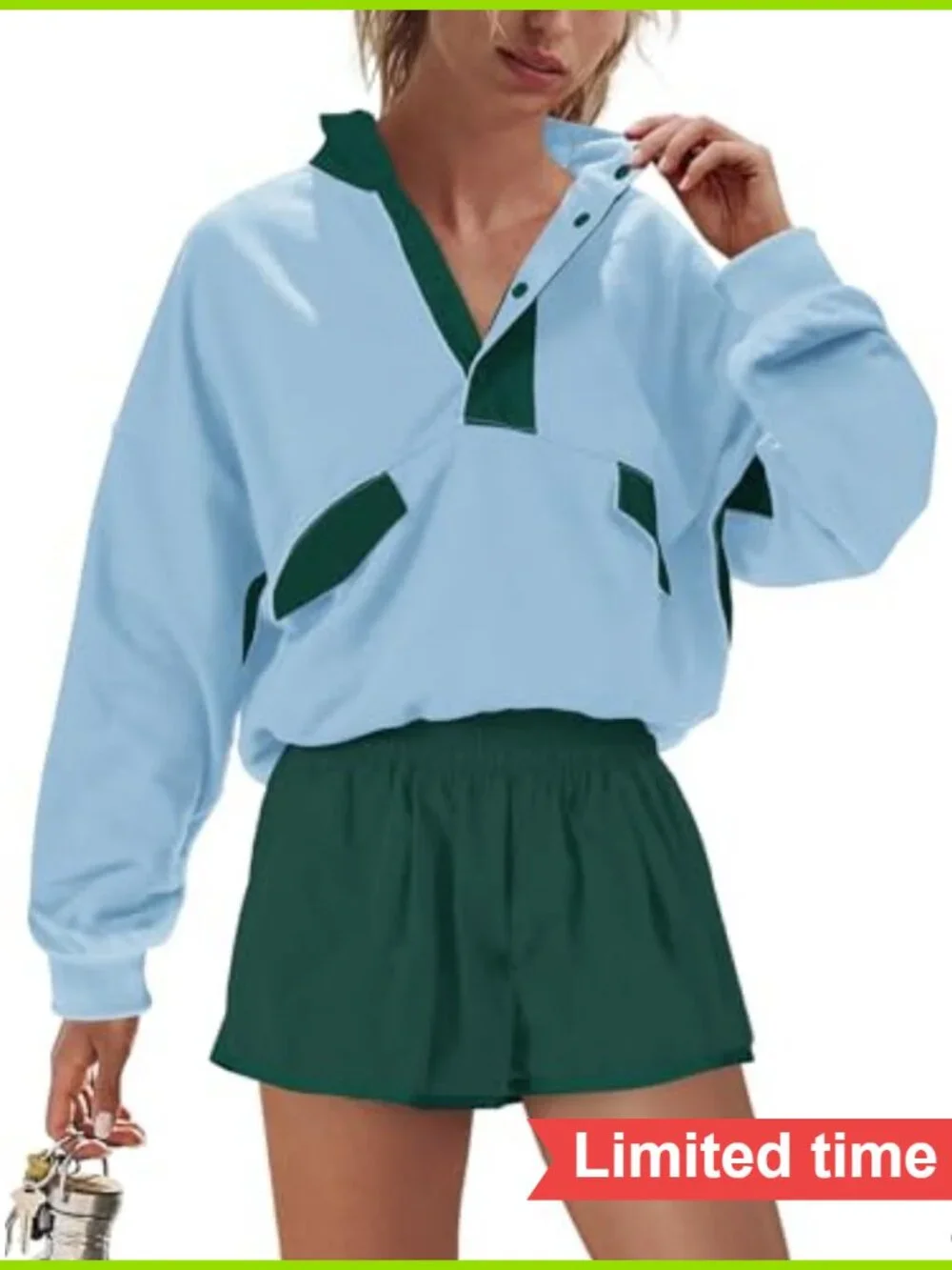 2 Piece Athletic Set Pullover Sweatshirt with Shorts Medium